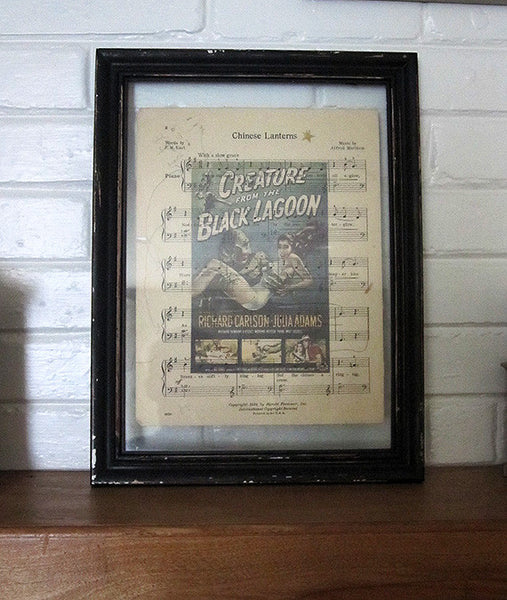 Creature from the Black Lagoon Art Print on Vintage Music Sheet