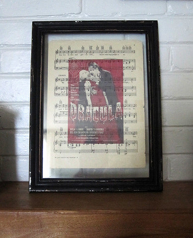 Dracula Art Print on Vintage Music Sheet