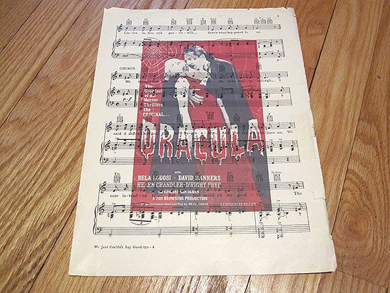 Dracula Art Print on Vintage Music Sheet