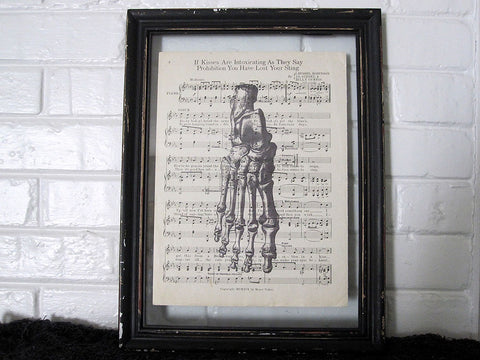 Skeleton Foot Art Print on Vintage Music Sheet