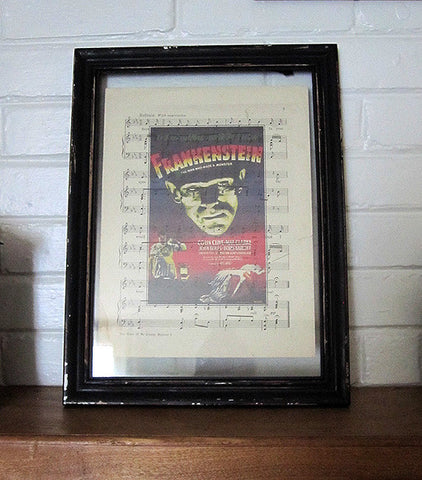 Frankenstein Art Print on Vintage Music Sheet