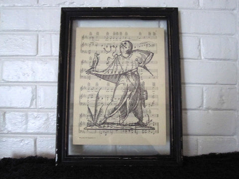 Vintage Halloween Figure Art Print on Vintage Music Sheet