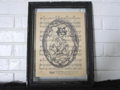 Vintage Nautical Woman Art Print on Vintage Music Sheet