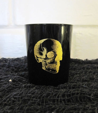 Black with Gold Skull Tea Light Candle Holder