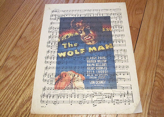 Wolfman Art Print on Vintage Music Sheet